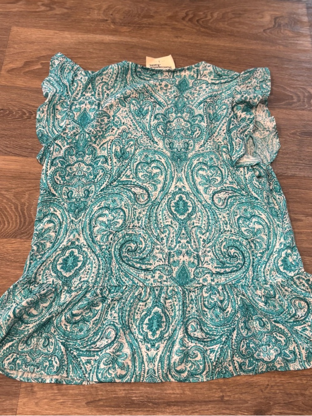 Savanna Jane Embroidered Paisley Blouse Teal Flutter Sleeve Boho Top Women’s S - Picture 2 of 5